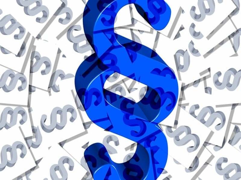 Das Bild zeigt ein großes blaues Parafragenzeichen umringt von kleinen grauen Paragrafenzeichen.drückt.